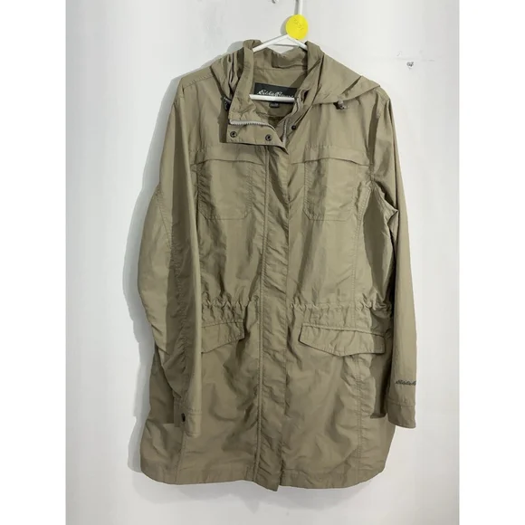 Womans Eddie Bauer Size 2XL Tan Full Zip Full Snap Hooded Wind Breaker - Picture 1 of 9